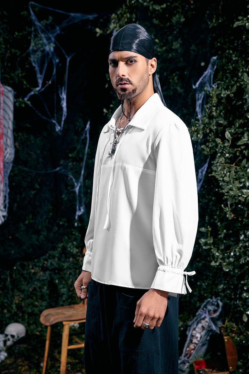 Runcati Mens Medieval Pirate Shirt Viking Renaissance Lace up Mercenary Halloween Scottish Jacobite Ghillie Tops - Image 3